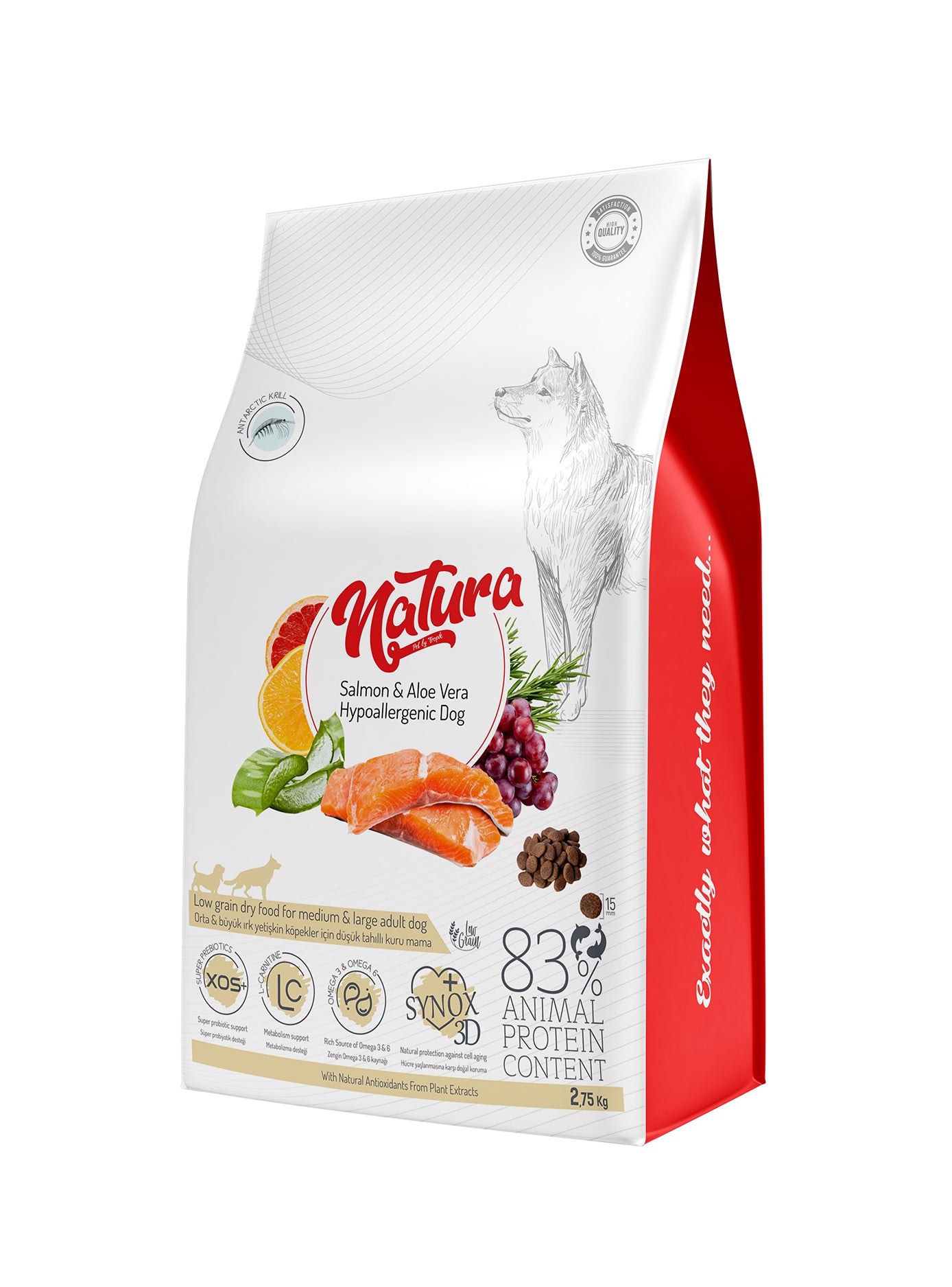 Natura Hipoallerjenik Somon ve Aloeveralı Az Tahıllı Orta/Büyük Yetişkin Köpek Mama