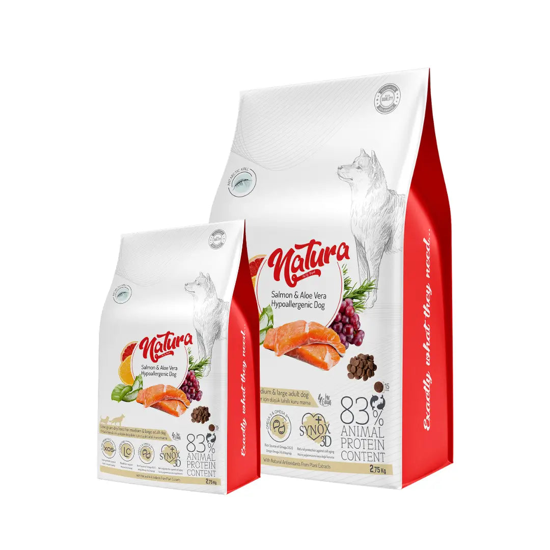 Natura Hipoallerjenik Somon ve Aloeveralı Az Tahıllı Orta/Büyük Yetişkin Köpek Mama