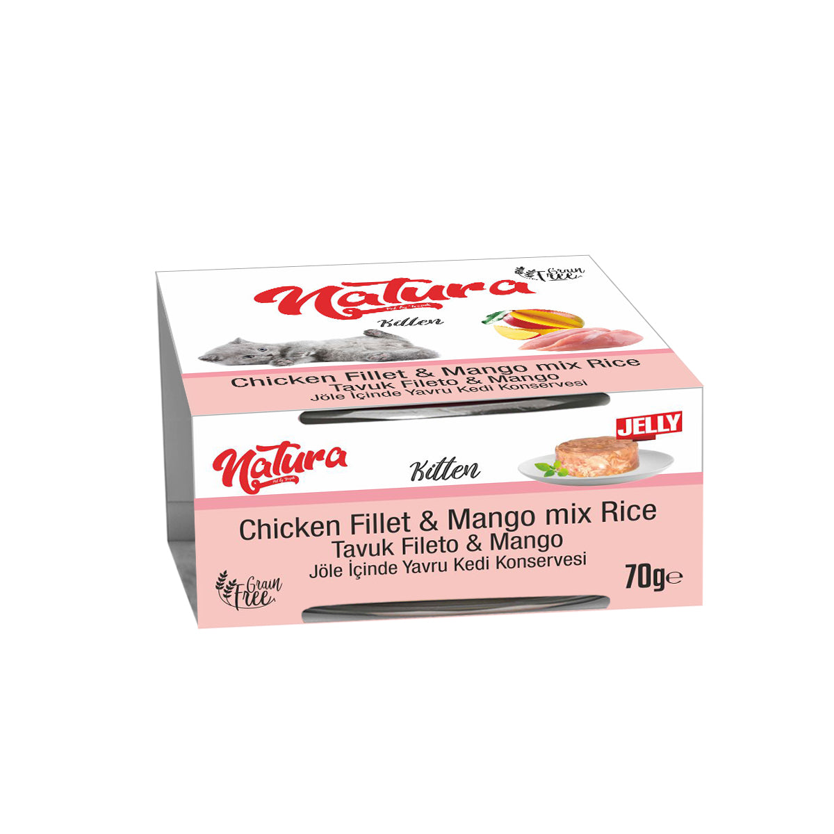 Natura Jelly Fileto Tavuk ve Mangolu Pirinçli Yavru Kedi Konserve Mama, 70g