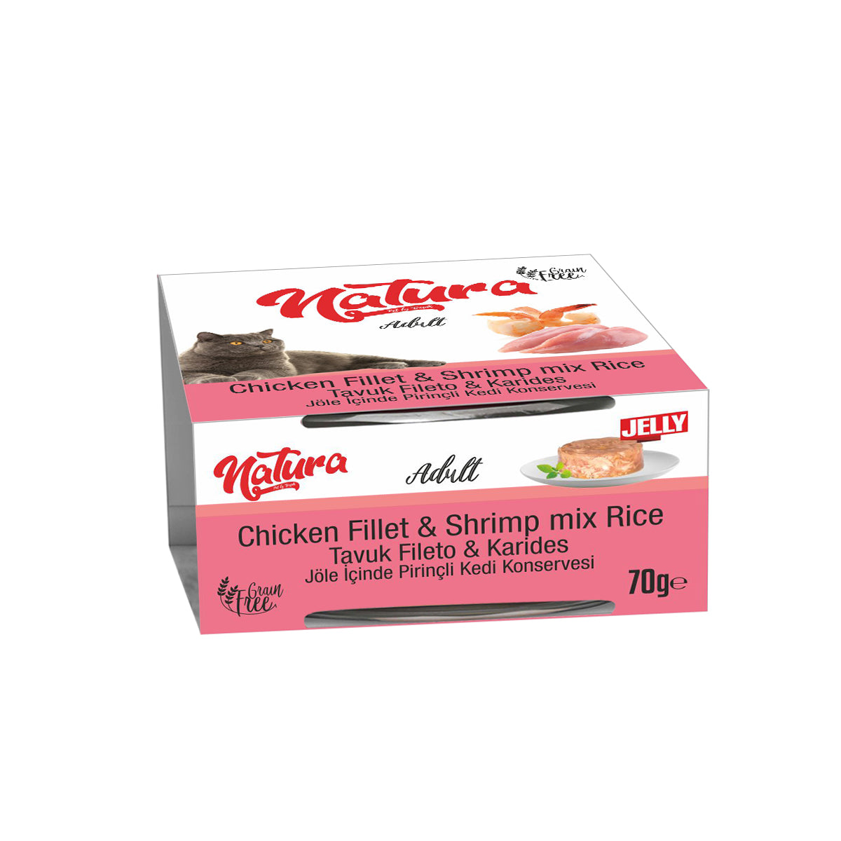 Natura Jelly Tavuk Fileto ve Karidesli Adult Kedi Konserve Mama, 70g