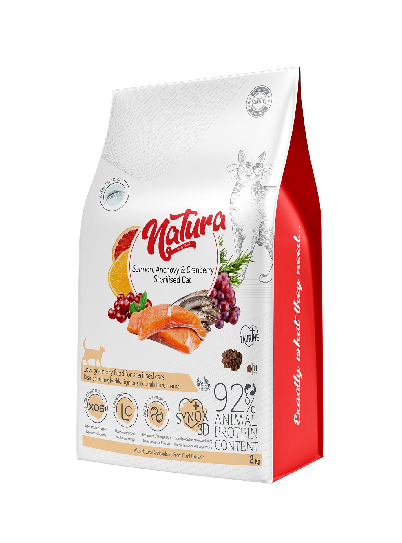 Natura Kısırlaştırılmış Somon, Hamsi ve Yaban Mersinli Az Tahıllı Yetişkin Kedi Mama, 2kg