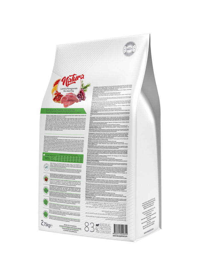 Natura Kuzu Eti ve Narlı Az Tahıllı Mini Adult Köpek Mama, 2.75kg