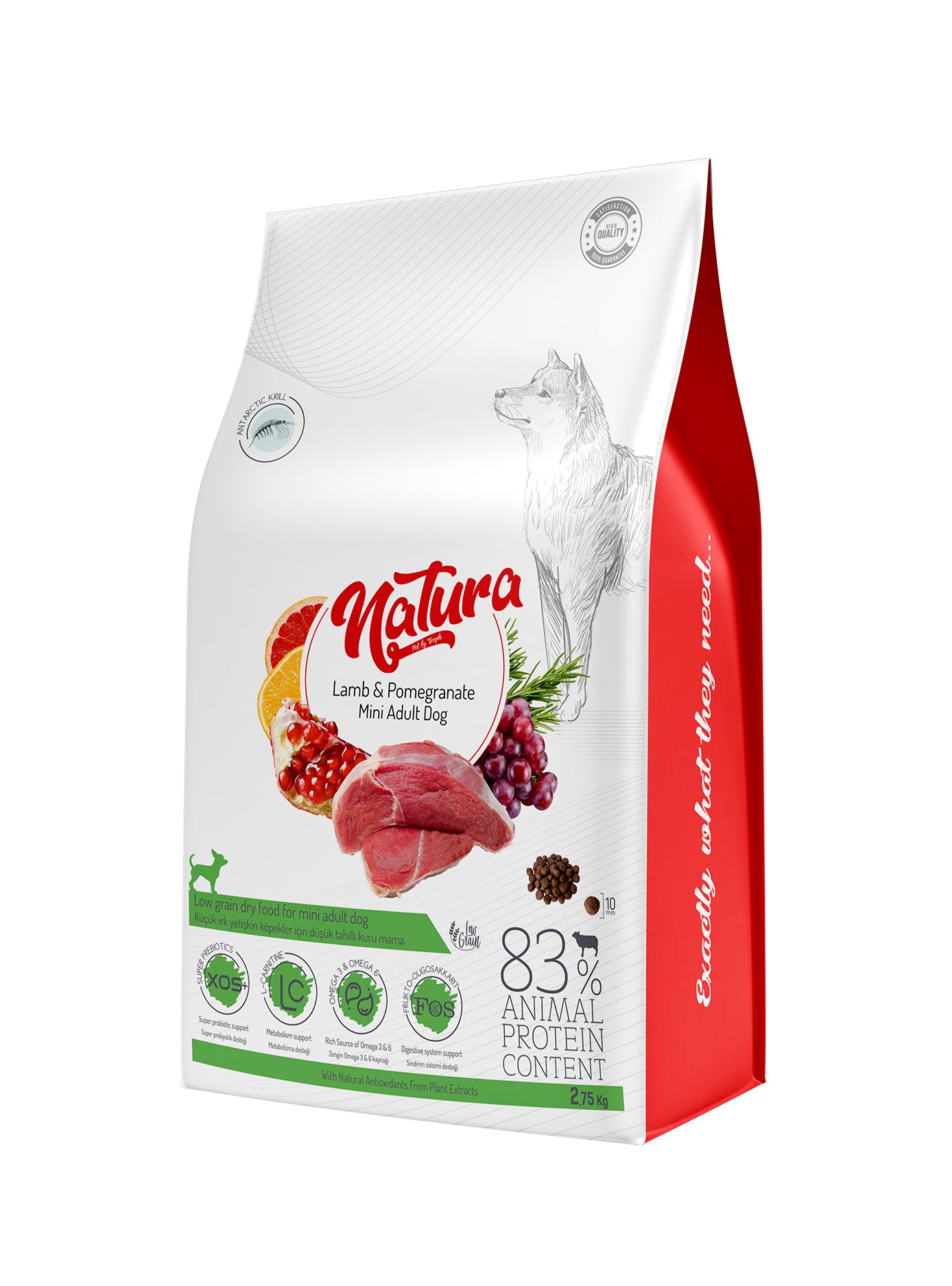 Natura Kuzu Eti ve Narlı Az Tahıllı Mini Yetişkin Köpek Mama, 2.75kg