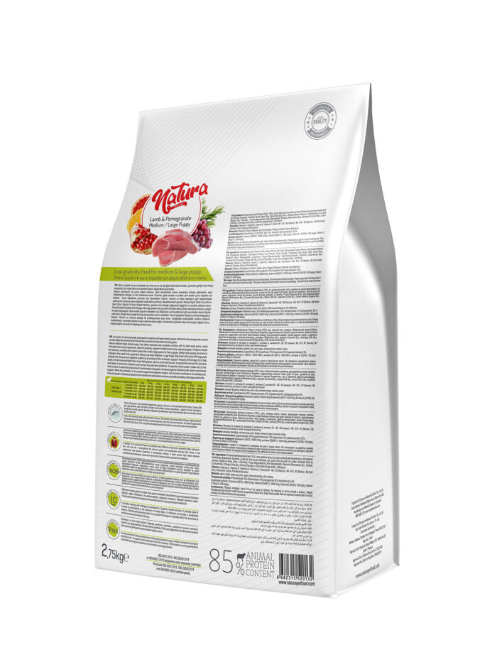 Natura Kuzu Eti ve Narlı Az Tahıllı Orta/Büyük Irk Yavru Köpek Mama, 2.75kg