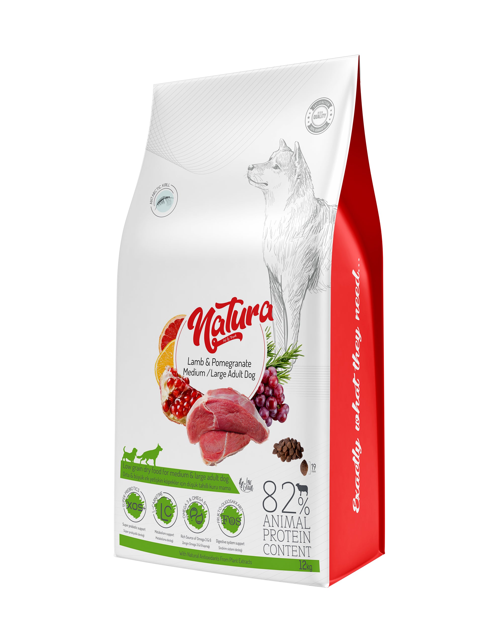 Natura Kuzu Eti ve Narlı Az Tahıllı Orta/Büyük Yetişkin Köpek Mama, 12kg