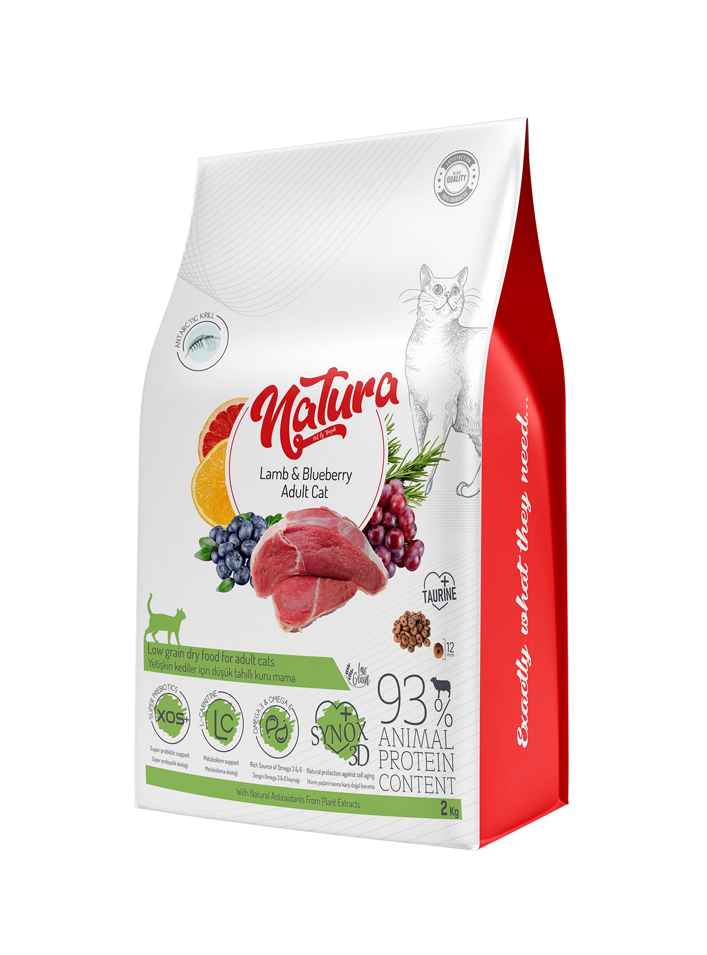Natura Kuzu Eti ve Yaban Mersinli Az Tahıllı Yetişkin Kedi Mama, 2kg