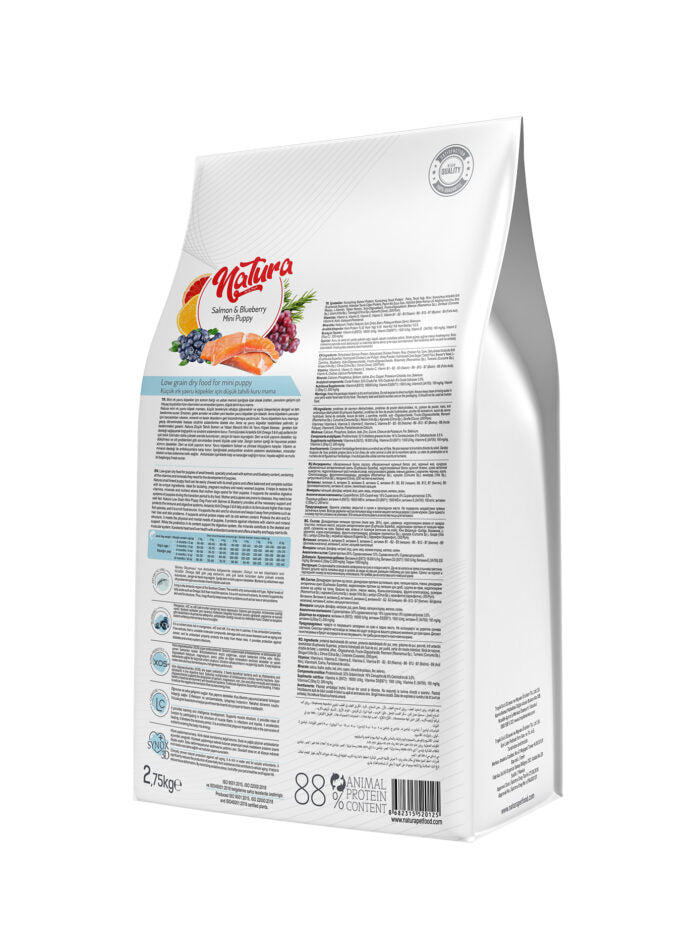Natura Somon ve Yaban Mersinli Az Tahıllı Mini Yavru Köpek Mama, 2.75kg