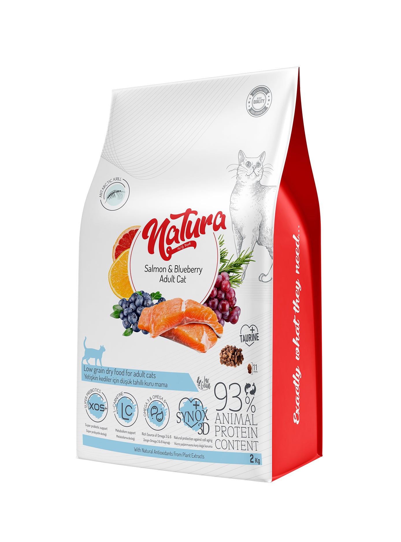 Natura Somon ve Yaban Mersinli Az Tahıllı Yetişkin Kedi Mama, 2kg