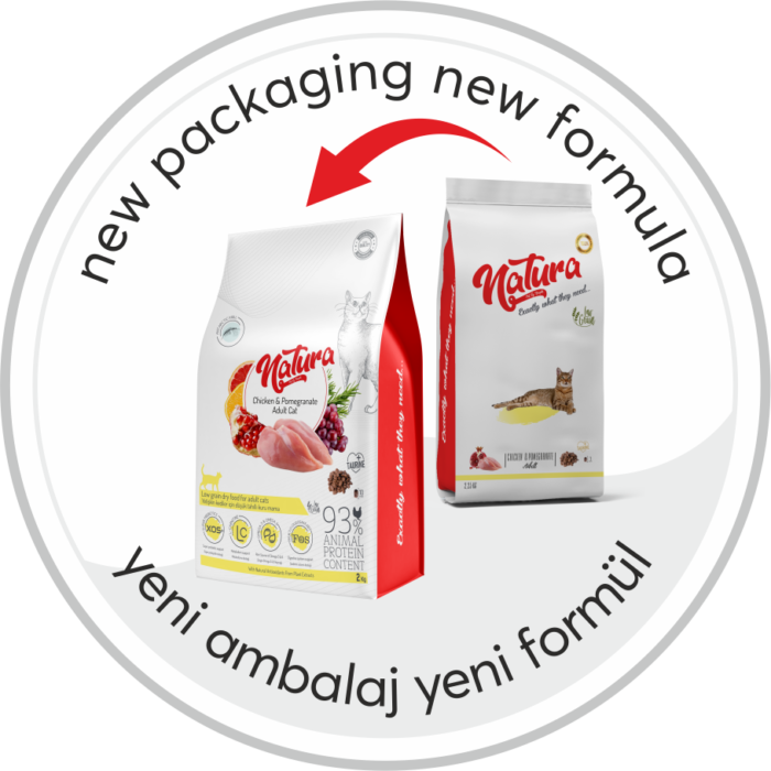 Natura Tavuk ve Narlı Az Tahıllı Yetişkin Kedi Kuru Maması, 2kg