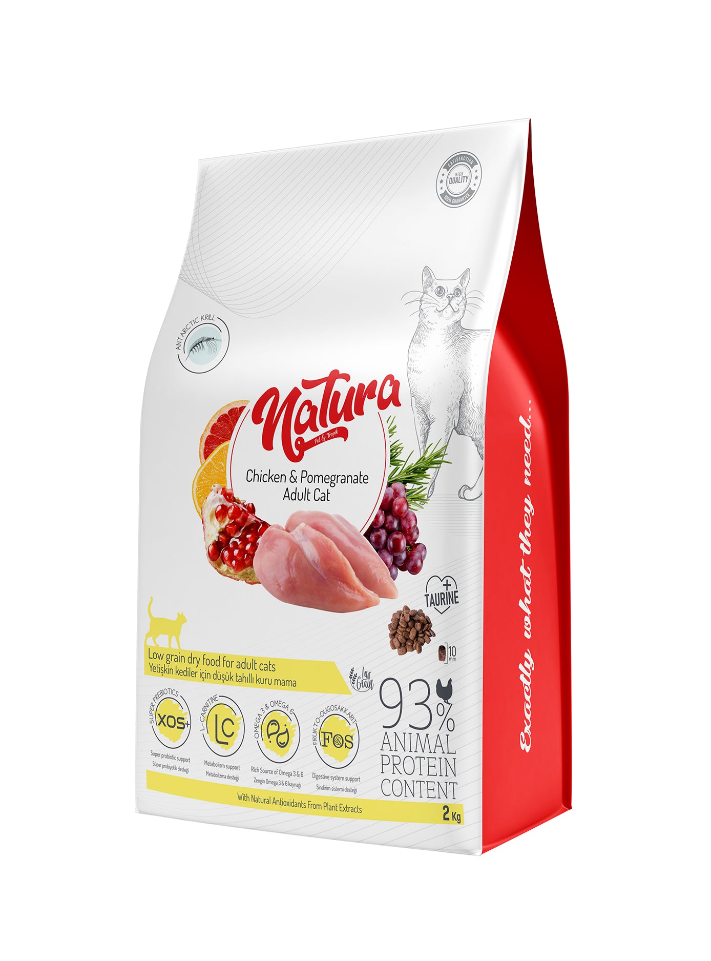 Natura Tavuk ve Narlı Az Tahıllı Yetişkin Kedi Mama, 2kg