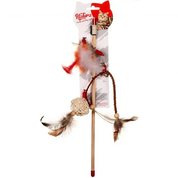 Natura Üç Farklı Uçlu Doğal Olta Kedi Oyuncak, 40cm