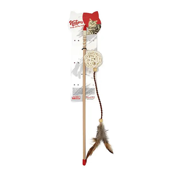 Natura Uzun Deri Tüylü Bambu Top Olta Kedi Oyuncak, 45cm