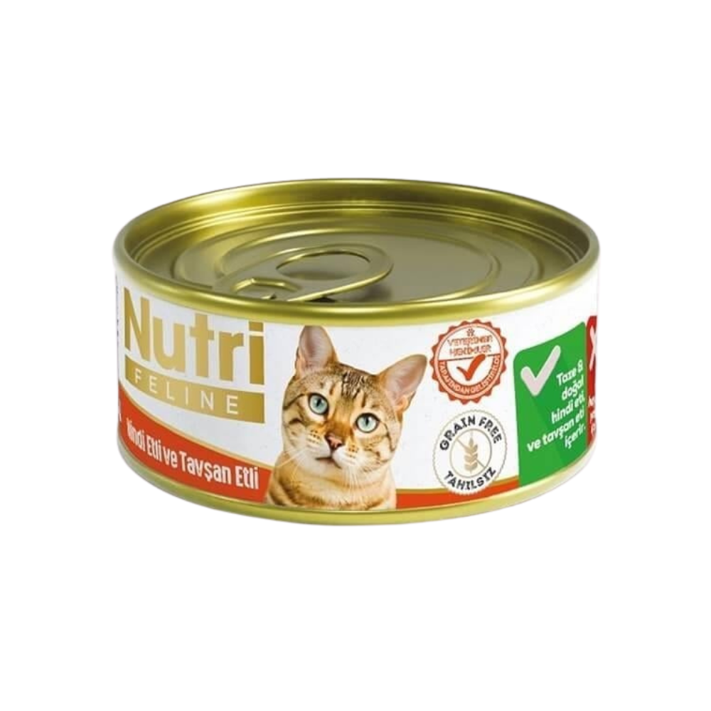 Nutri Hindi ve Tavşanlı Yetişkin Kedi Konserve Mama, 85g