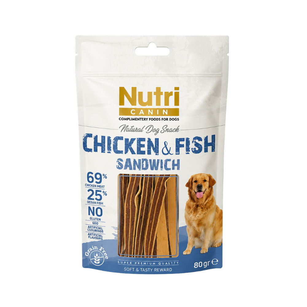 Nutri Sandwich Tavuk ve Balıklı Yetişkin Köpek Şerit Etler Ödül, 80g