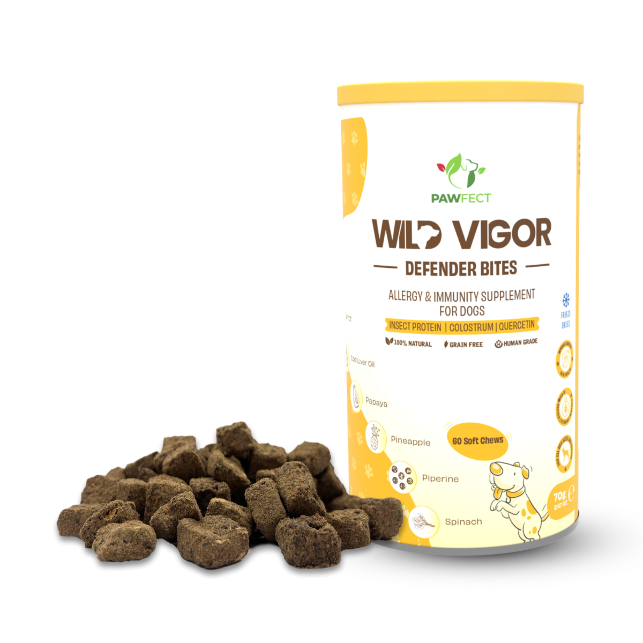 Pawfect Wild Vigor Larva proteinli Dondurulmuş Kurutulmuş Köpek Ödülü, 70g