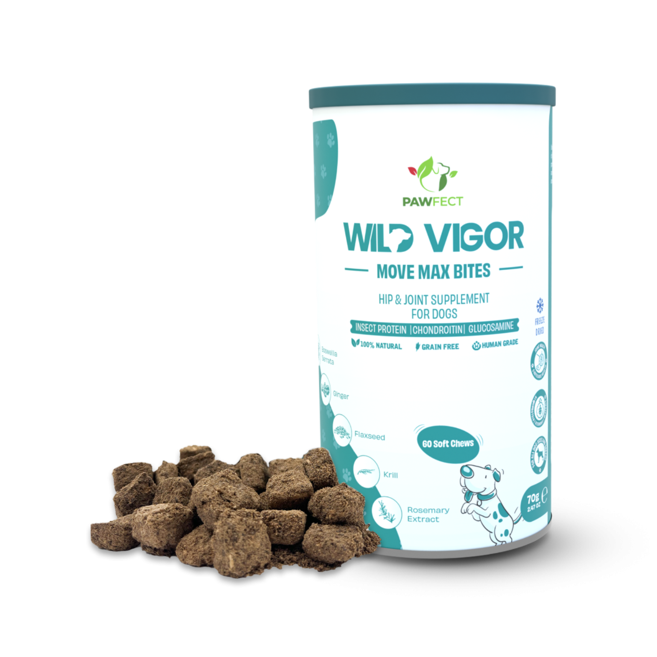 Pawfect Wild Vigor Larva proteinli Dondurulmuş Kurutulmuş Köpek Ödülü, 70g