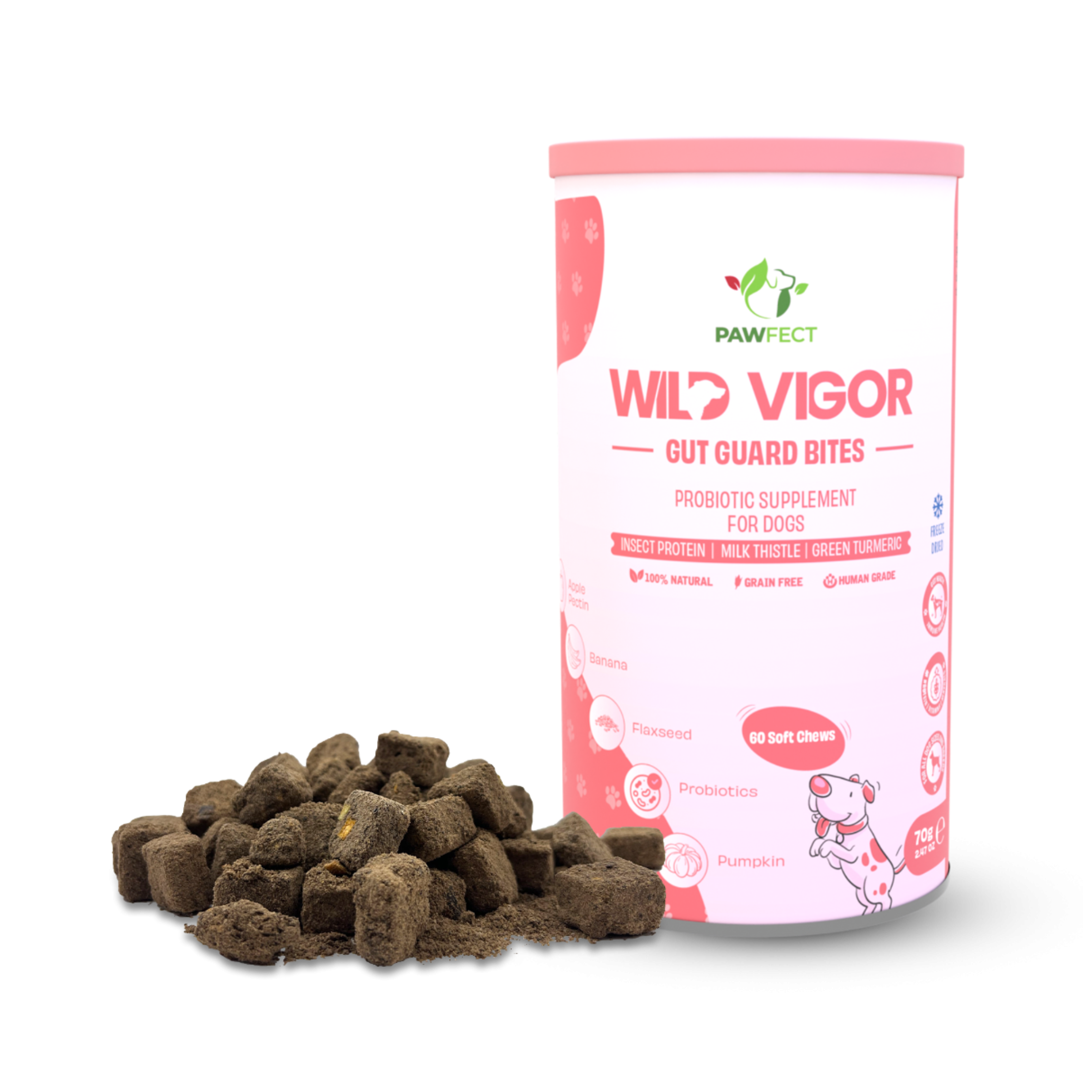 Pawfect Wild Vigor Larva proteinli Dondurulmuş Kurutulmuş Köpek Ödülü, 70g