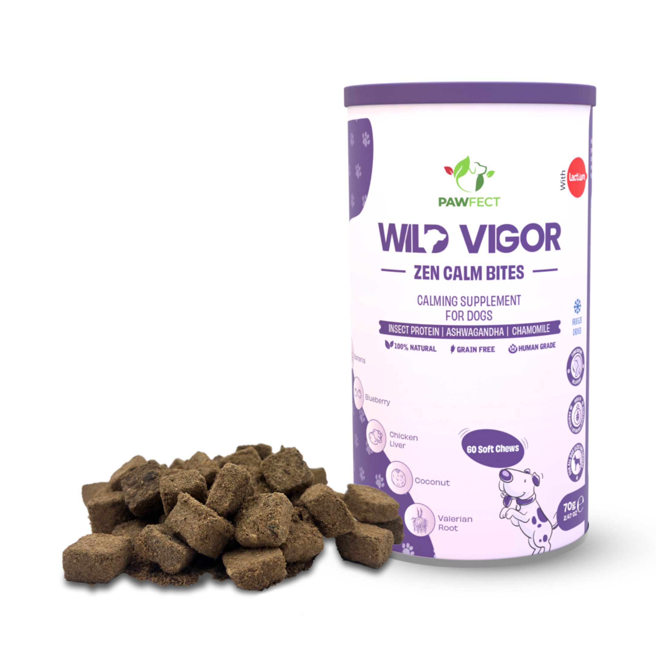 Pawfect Wild Vigor Larva proteinli Dondurulmuş Kurutulmuş Köpek Ödülü, 70g