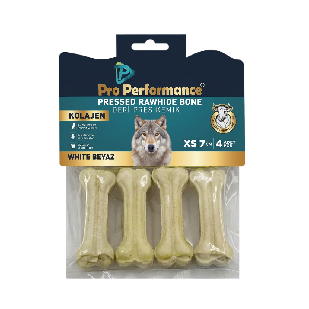 Pro Performance Deri Pres XS Köpek Kemik Ödül Maması, 4 lü Paket, 7cm