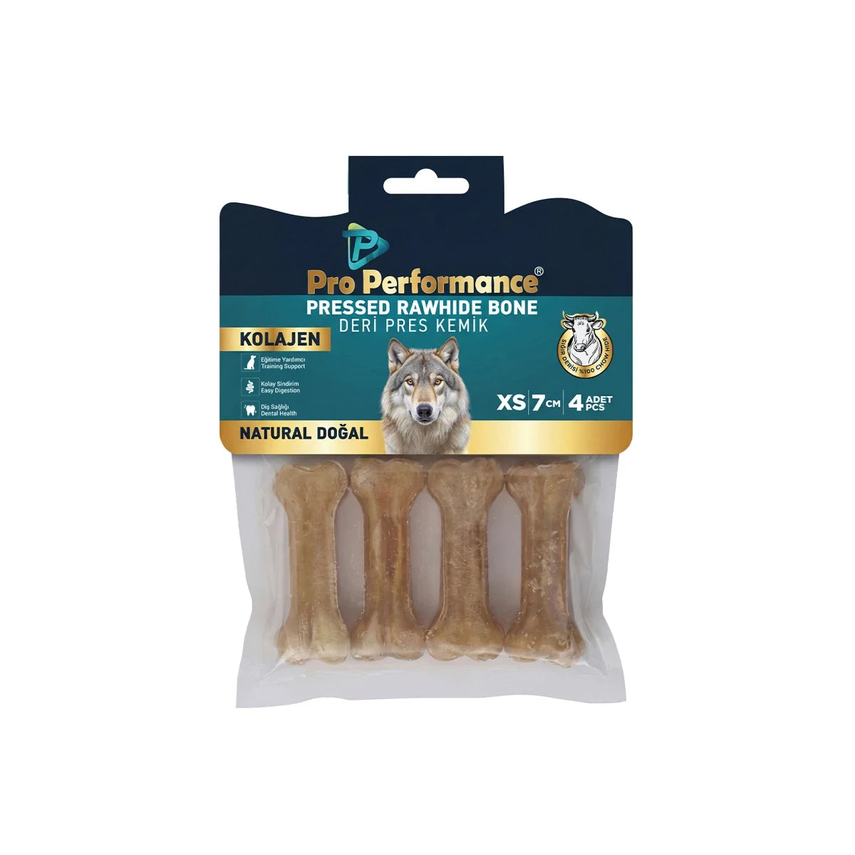 Pro Performance Deri Pres XS Köpek Kemik Ödül Maması, 4 lü Paket, 7cm