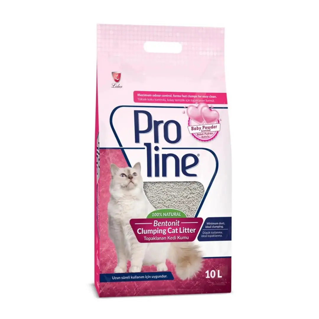 Proline Bentonit Bebek Pudrası Kokulu Topaklanan Kalın Taneli Kedi Kumu, 10Lt