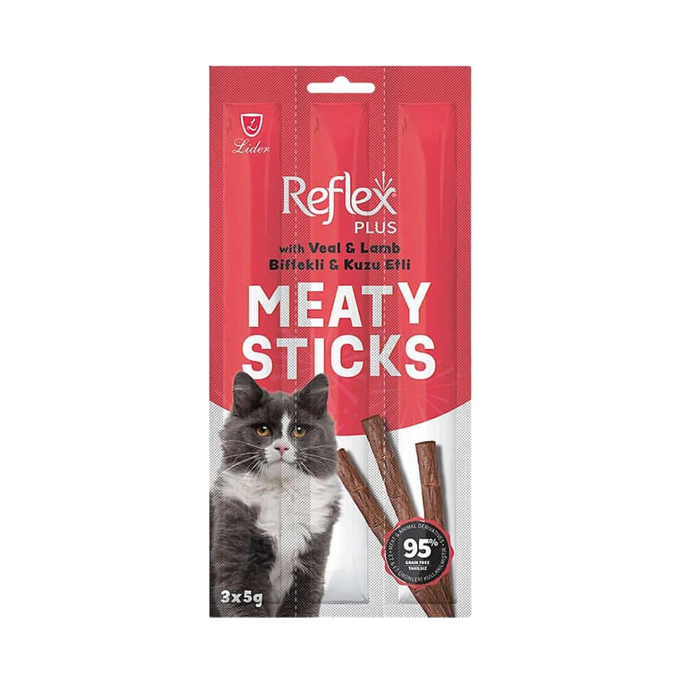 Reflex Plus Meaty Sticks Biftek ve Kuzu Etli Yetişkin Kedi Stick Ödül, 3 lü Paket, 15g