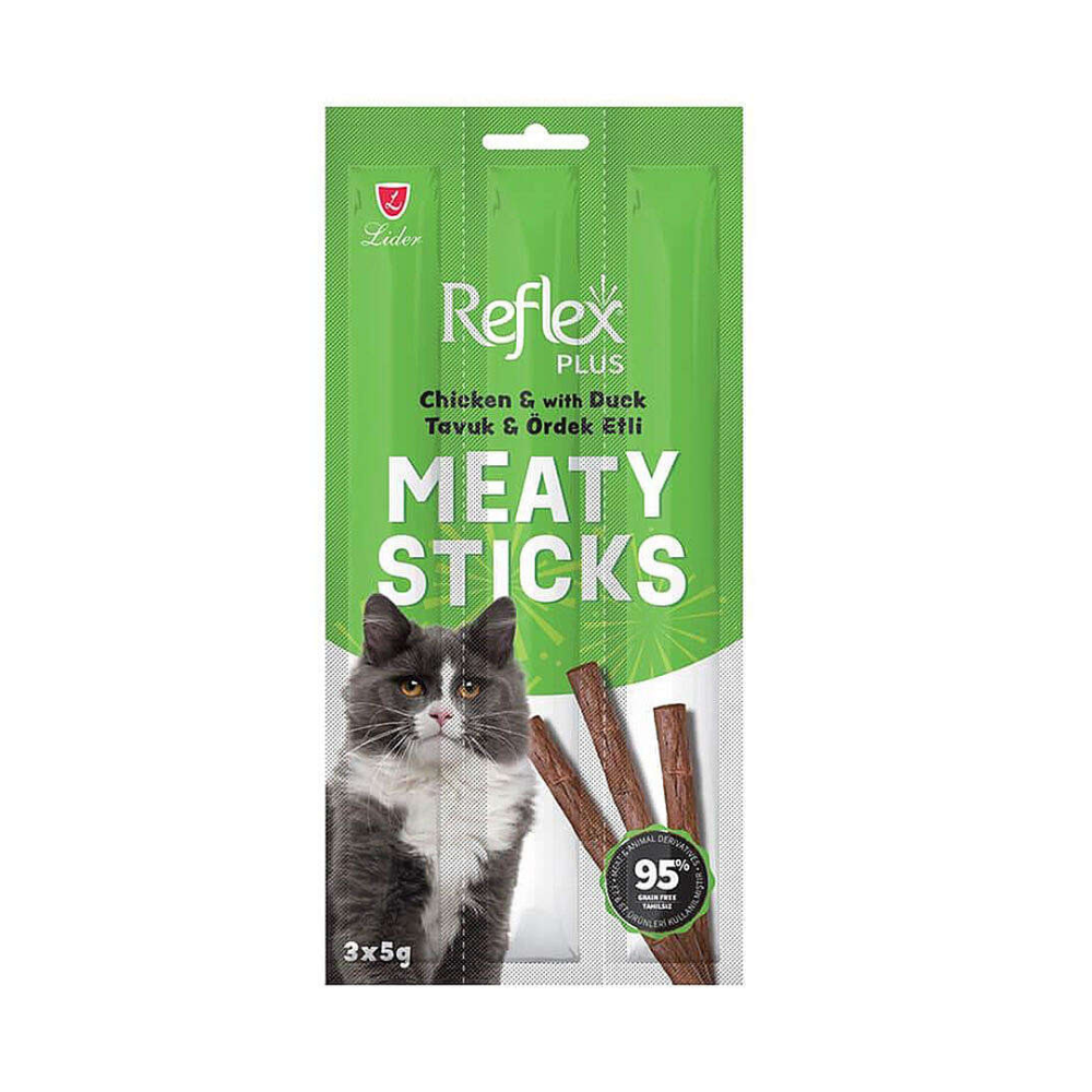 Reflex Plus Meaty Sticks Tavuk ve Ördek etli Yetişkin Kedi Stick Ödül, 3 lü Paket, 15g