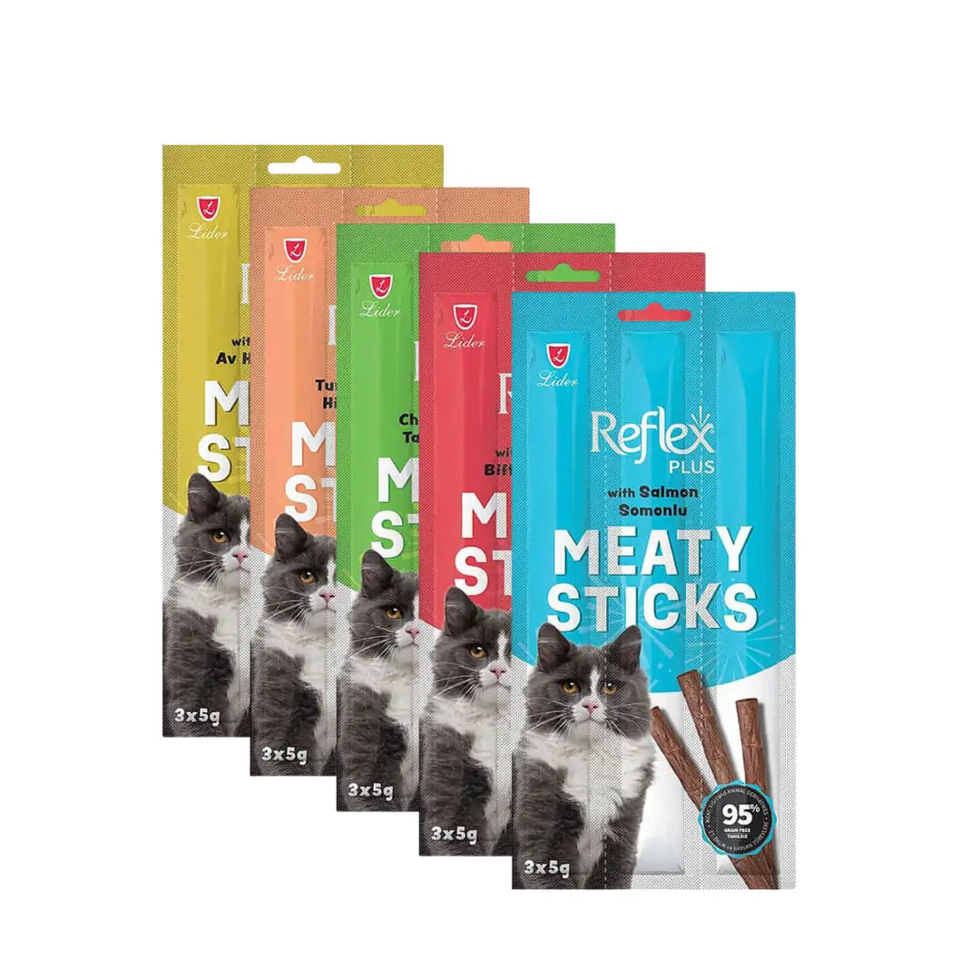 Reflex Plus Meaty Sticks Yetişkin Kedi Stick Ödül, 3 lü Paket, 15g