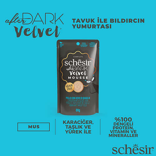 Schesir  After Dark Poach Tavuk ve Bildircin Yumurtalı Tahılsız Adult Kedi Yaş Mama, 80g