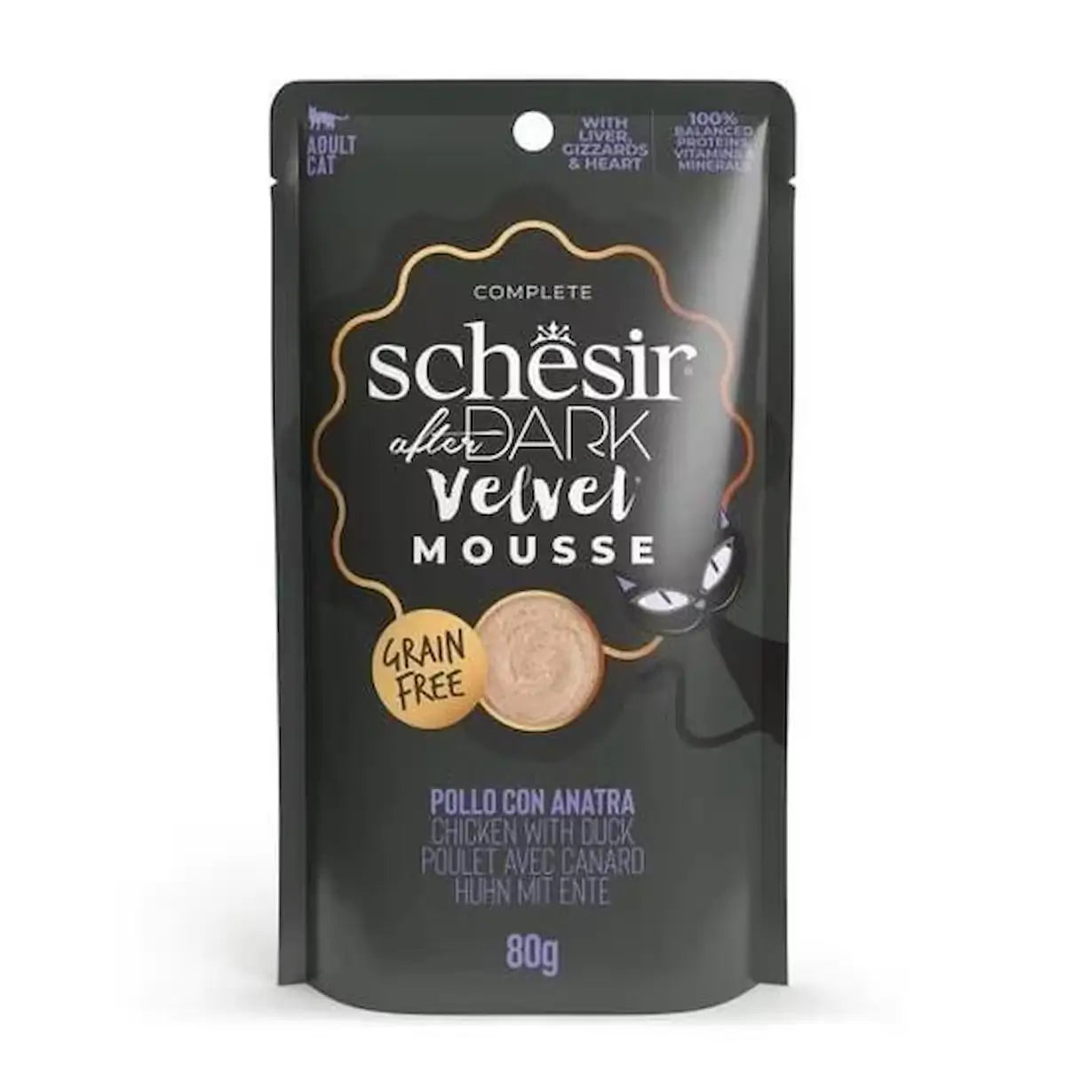 Schesir  After Dark Poach Tavuk ve Ördekli Tahılsız Yetişkin Kedi Yaş Mama, 80g