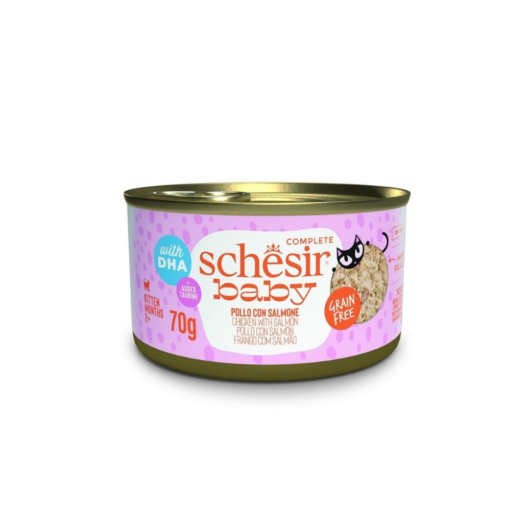 Schesir Baby Tavuk ve Somonlu Tahılsız Yavru Kedi Konserve Mama, 80g