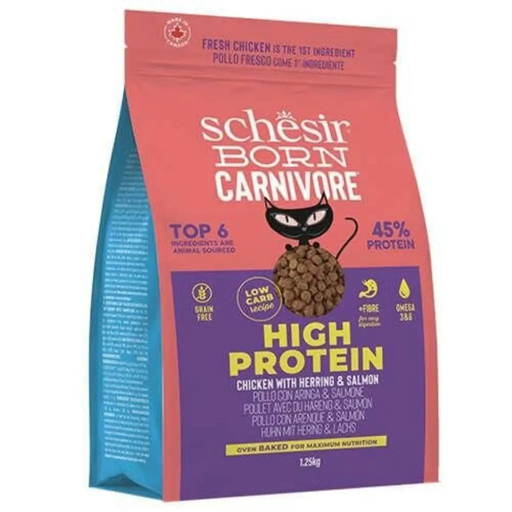 Schesir Born Carnivore Tavuk, Somon ve Ringa Balıklı Yetişkin Kedi Mama, 1.25kg