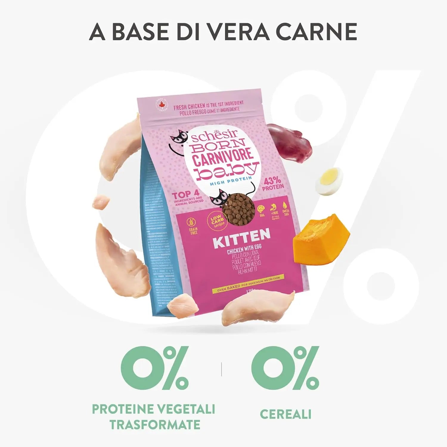 Schesir Born Carnivore Tavuk ve Yumurtalı Yavru Kedi Mama, 1.25kg