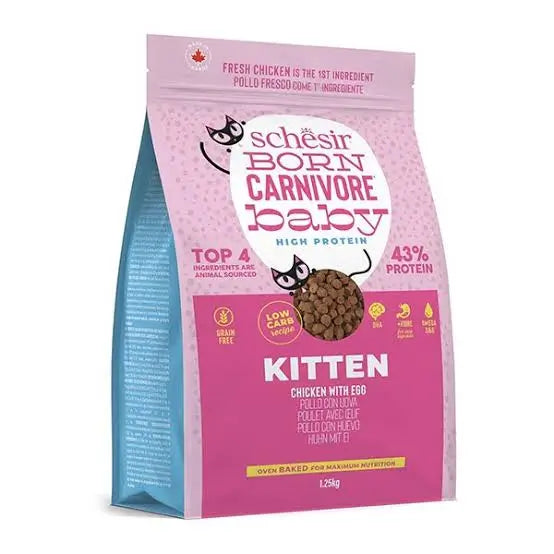 Schesir Born Carnivore Tavuk ve Yumurtalı Yavru Kedi Mama, 1.25kg