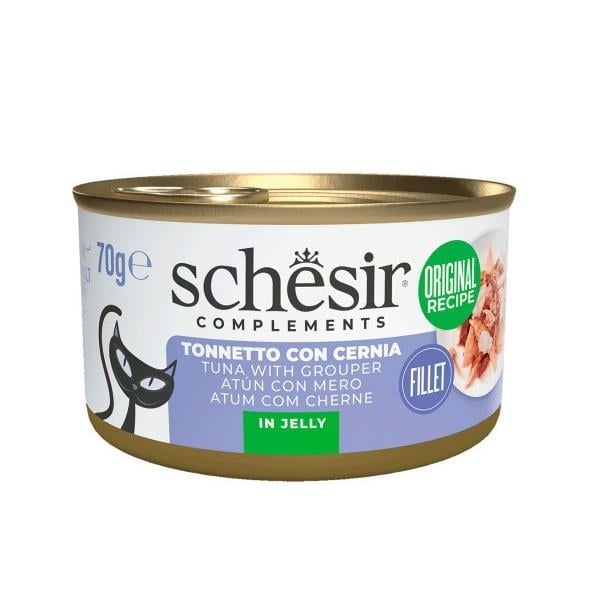 Schesir İn Jelly Ton Balığı ve Orfoz Balıklı Yetişkin Kedi Konserve Mama, 70g