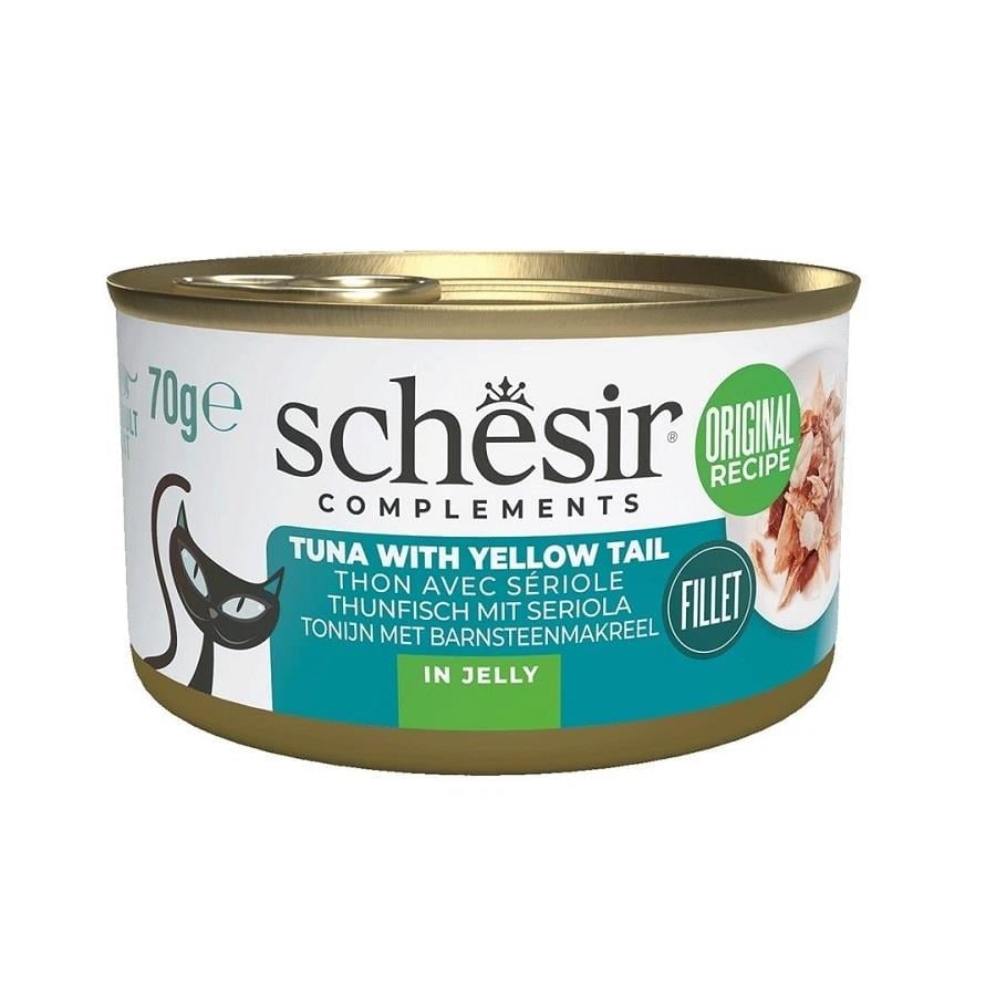 Schesir İn Jelly Tamamlıyıcı Ton Balığı ve Sarı Kuyruk Balıklı Yetişkin Kedi Konserve Mama, 70g