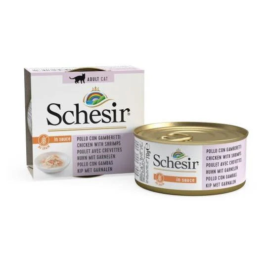 Schesir İn Sauce Tavuk Ve Karidesli Yetişkin Kedi Konserve Mama, 70g