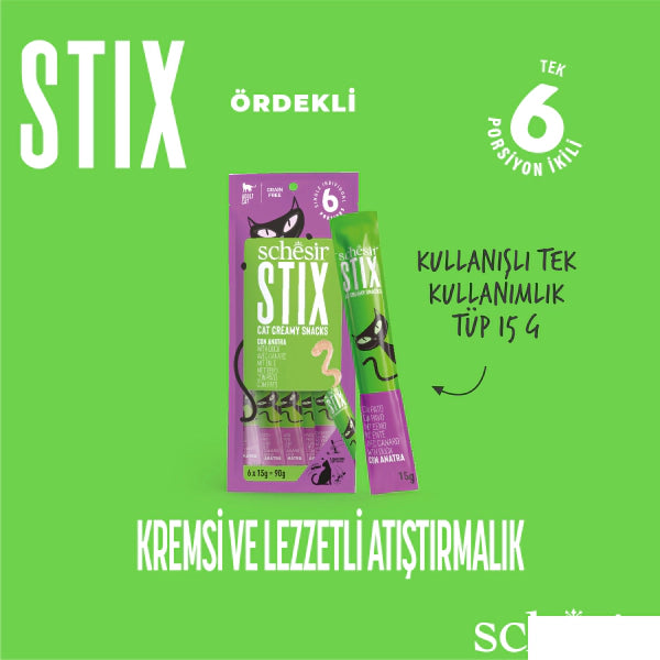 Schesir Stix Ördekli Adult Kedi Krema Ödül, 6 lı Paket, 15g