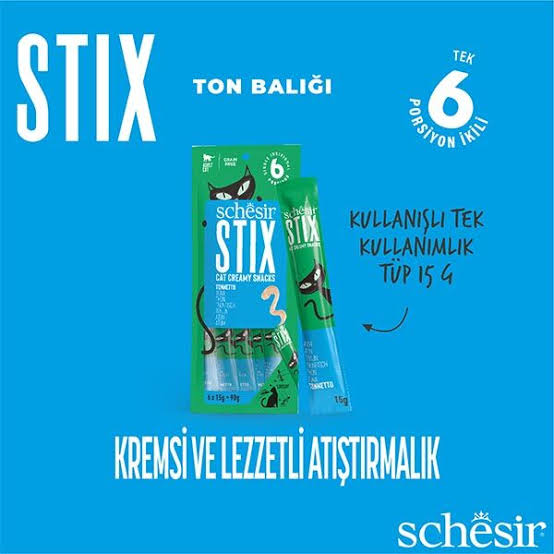 Schesir Stix Ton Balıklı Adult Kedi Krema Ödül, 6 lı Paket, 15g