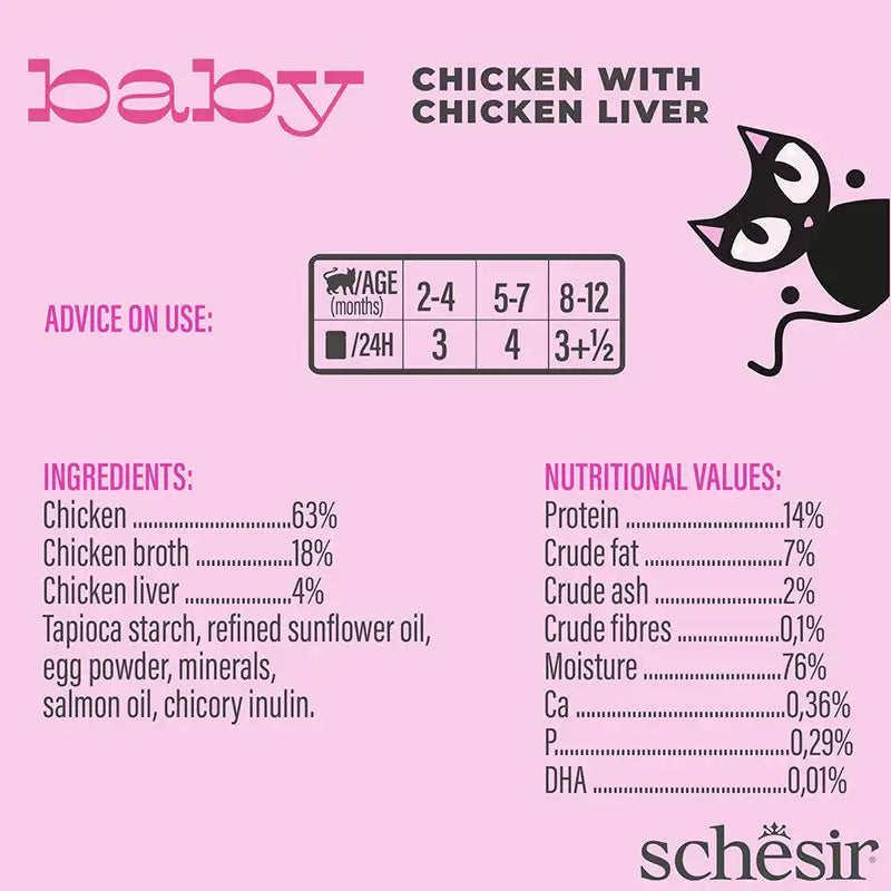 Schesir Tavuk ve Ciğerli Tahılsız Yavru Kedi Konserve Mama, 80g