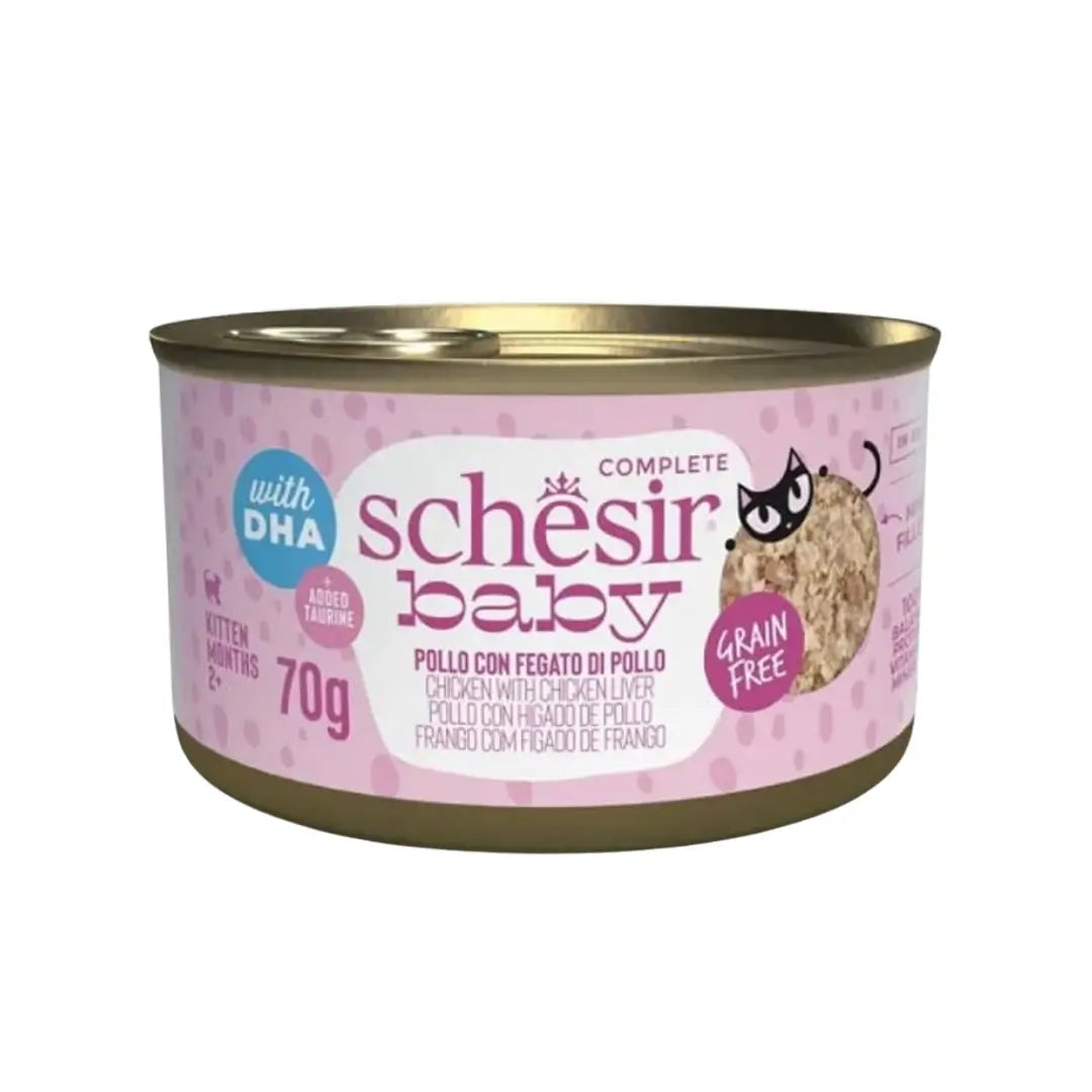 Schesir Tavuk ve Ciğerli Tahılsız Yavru Kedi Konserve Mama, 80g