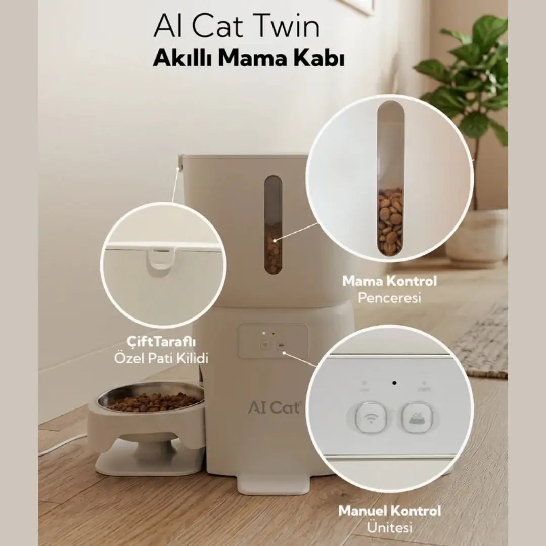AI Cat Twin Çift Kameralı Akıllı Kedi ve Köpek Mama Kabı