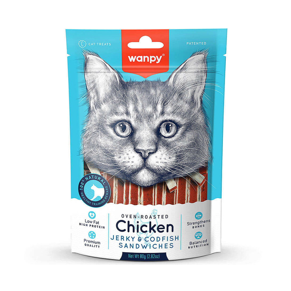 Wanpy Oven-Roasted Tavuk ve Morina Balıklı Kedi Yumuşak Ödül, 80g