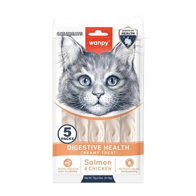 Wanpy Digestive Health Somon ve Tavuklu Kedi Krema Ödül, 5 li Paket, 14g