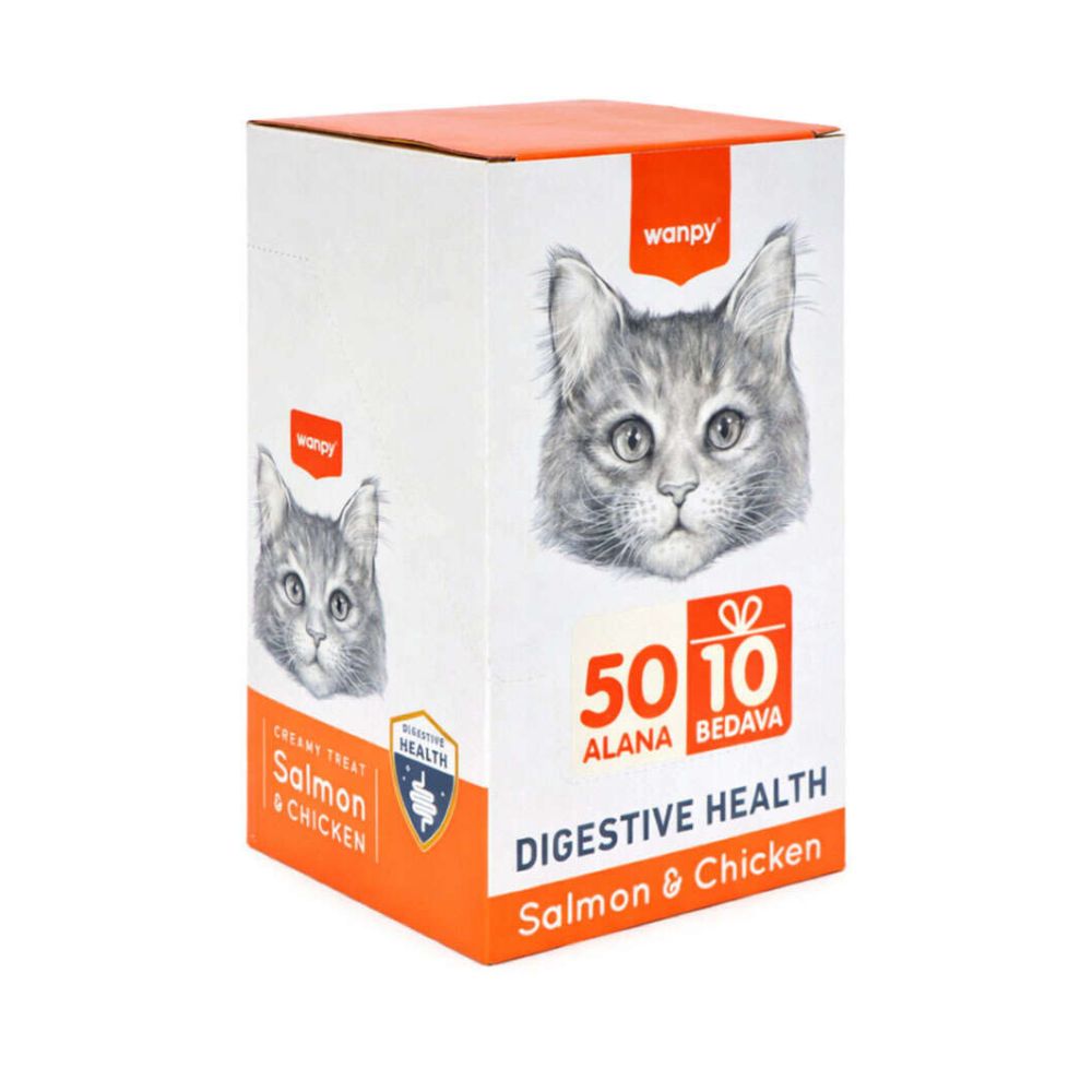 Wanpy Digestive Health Somon ve Tavuklu Kedi Krema Ödül, 5 li Paket, 14g