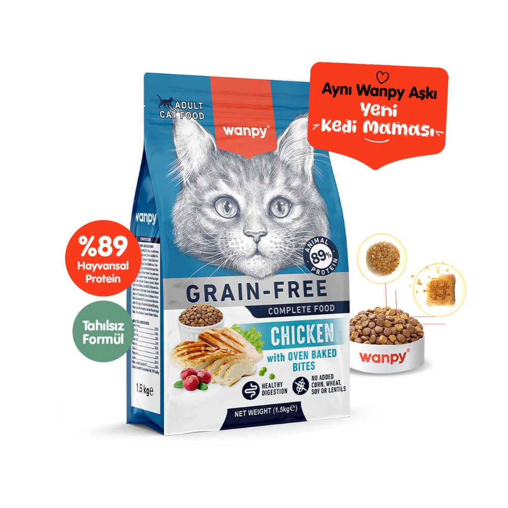 Wanpy tavuklu yetişkin kedi kuru maması 1,5kg