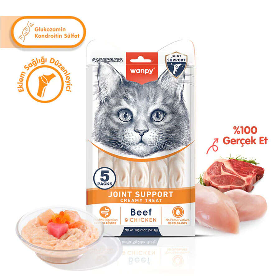 Wanpy Joint  Sığır Eti ve Tavuklu Kedi Krema Doğal Ödül, 5 li Paket, 14g