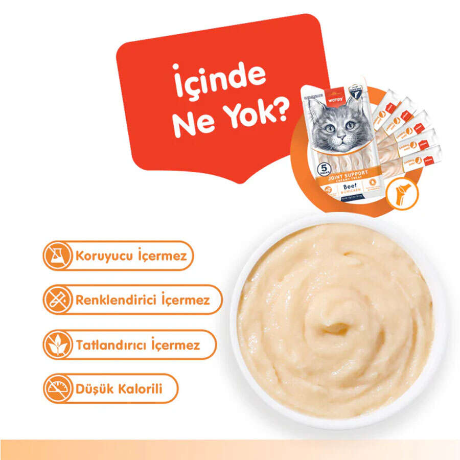 Wanpy Joint Support Sığır Eti ve Tavuklu Kedi Krema Ödül, 5 li Paket, 14g