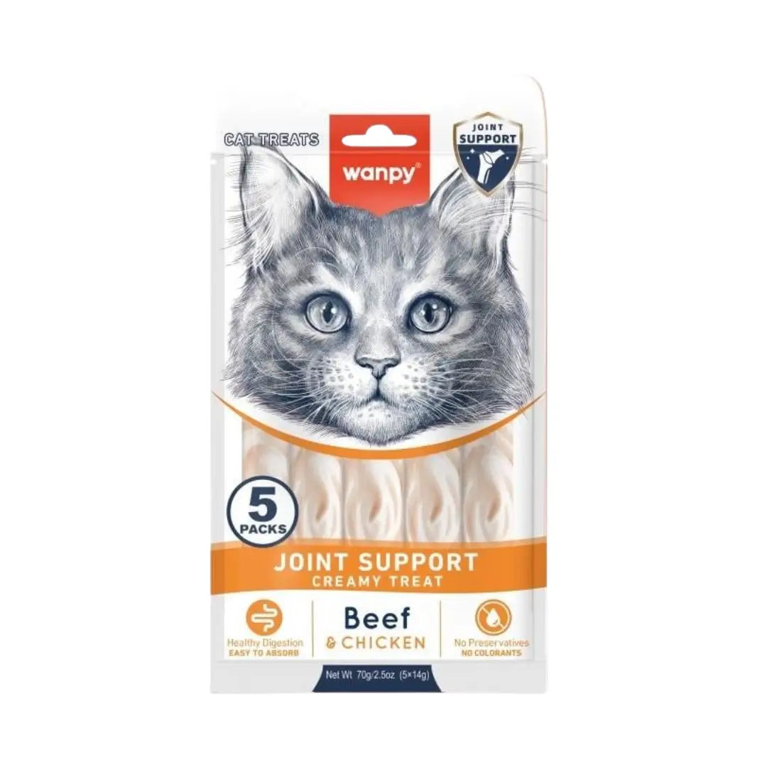 Wanpy Joint Support Sığır Eti ve Tavuklu Kedi Krema Ödül, 5 li Paket, 14g