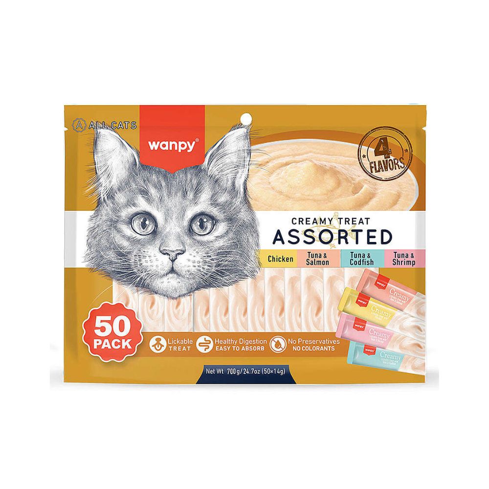 Wanpy Creamy Treat Karışık 4 Lezzetli Kedi Krema Ödül, 50 li Paket, 14g
